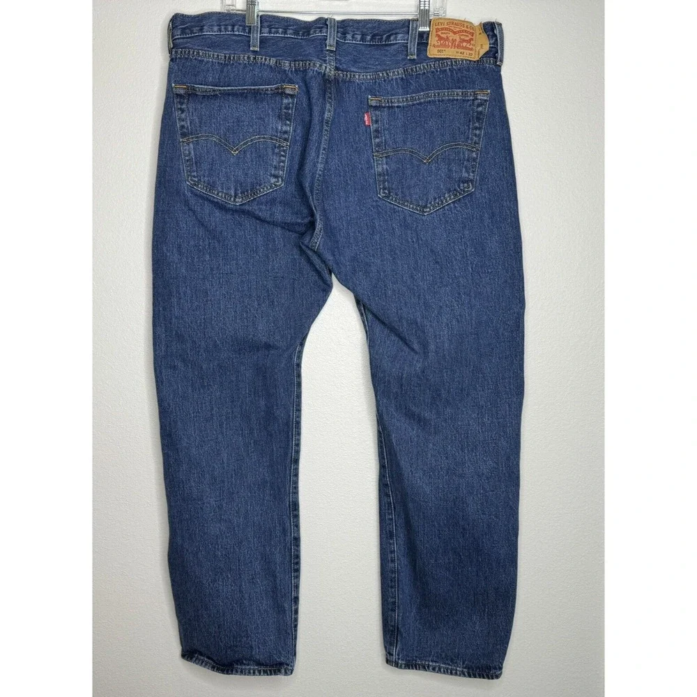 Levi's Levi Strauss Mens 501 Jeans‎ Size 42x32 Button Fly Dark Wash Red Tab